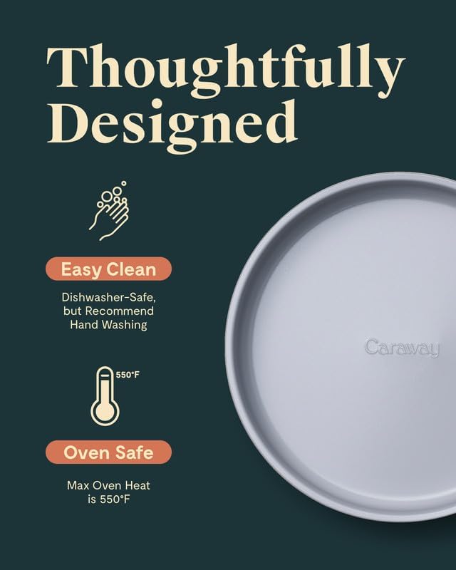 Caraway Non-Stick Ceramic 9” Circle Pan - Naturally Slick Ceramic Coating - Non-Toxic, PTFE & PFOA Free - Perfect for Birthday Cakes, Tartes, & More - Gray