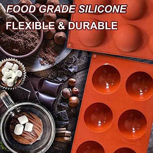 3 Pack Large 6-Cavity Semi Sphere Silicone Molds, Non-Stick Baking Mold for Making Standard Size Hot Chocolate Bomb, Cake, Jelly, Dome Mousse