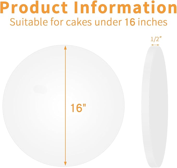 10pcs 16inch Food Grade Cake Rounds,1/2" Thick Cake Base Sturdy Multiple Layers of Corrugated Cardboard for Heavy or Multi Layer Cakes, Pastry, Display (16inch/10pcs)