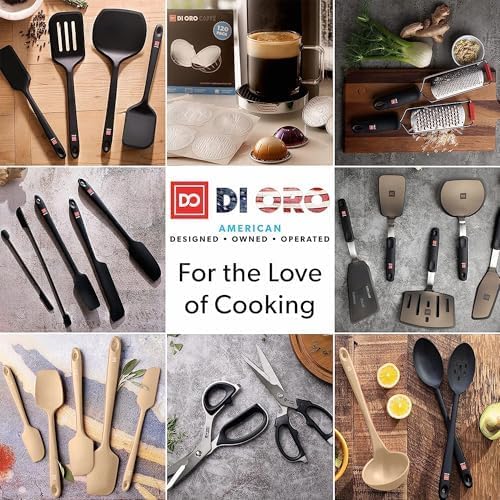 DI ORO Silicone Spoons for Cooking - Large Kitchen Spoons for Mixing, Serving, & Stirring - 600°F Heat-Resistant Non Stick Utensils – Big Solid & Slotted Basting Spoons - Dishwasher Safe (2pc, Clay)