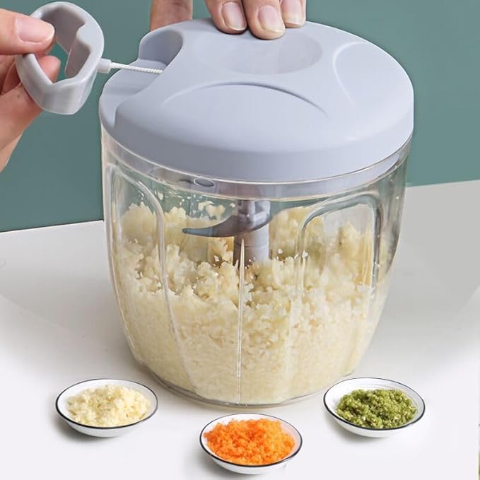 Food Chopper,Garlic Chopper with Container,Vegetable Kitchen Cutter,Pull String Hand Manual Food Processor Sharp Blades Mincer Shredder for Cutting Onions Chili Ginger Seasoning (Green, 900ml)