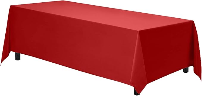Gee Di Moda Rectangle Tablecloth - 90 x 132 Inch Red Table Cloth for 6 Foot Table with Floor-Length Drop - Heavy Duty Washable Fabric - 6 Ft Buffet Table, Holiday Party, Wedding & Baby Shower