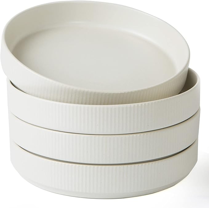 famiware Star 8.25" Pasta Bowls, Large Dinner Bowls Set of 4, Salad Bowl Plates, Shallow Bowls for Eating, Matte White (Full Glaze)