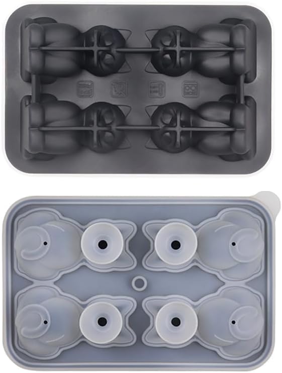 Cute 3D Cat Silicone Ice Cube Tray Mold Cartoon Animal Ice Box BPA-Free (Black)