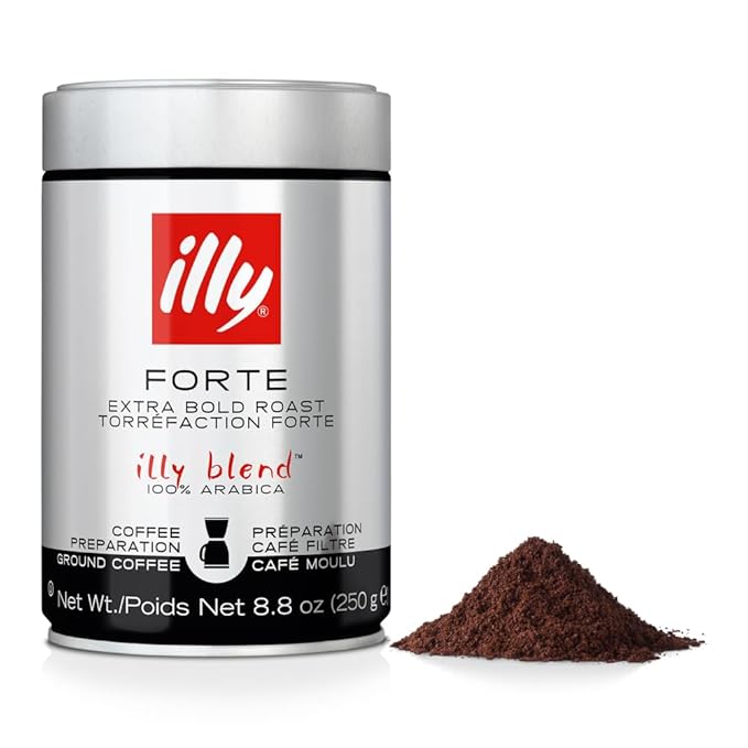 Illy Coffee, Ground Drip Forte, Extra Dark Roast, 100% Arabica Bean Bold Signature Italian Blend, No Preservatives, 8.8 Ounce (Pack Of 1)