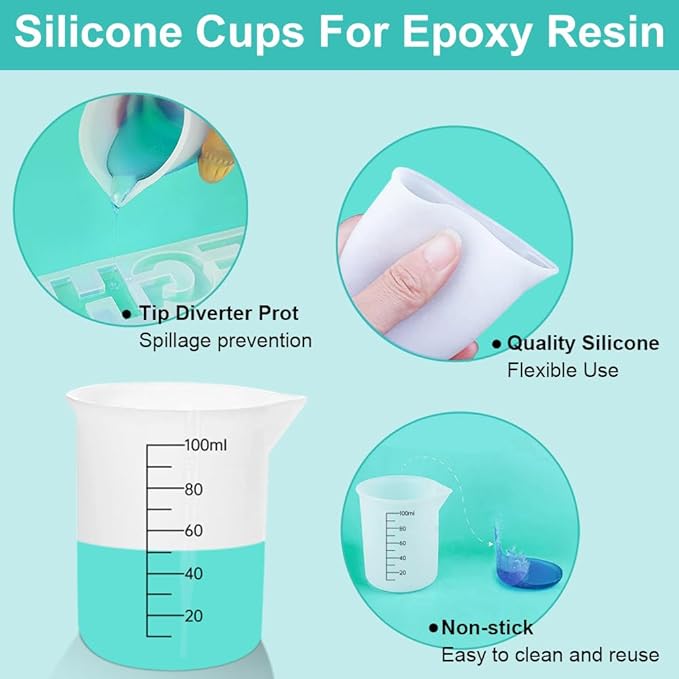 8 PCS Silicone Measuring Cups Kits,Silicone Measuring Cup,100ml Non-Stick Mixing Cups,Precise Scale,Durable Easy Clean for Epoxy Resin,Stain Jewelry Making,Casting Molds, Waxing,DIY, Art,Craft