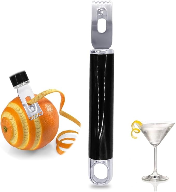Channel Knife, 2 in 1 Lemon Peeler Zester Cocktail Garnish Citrus Zester 5 Baldes Ultra Sharp Lemon Rind Twist Peeler Stainless Steel Bar Tool Professional Grade Bar Accessory (Sliver)