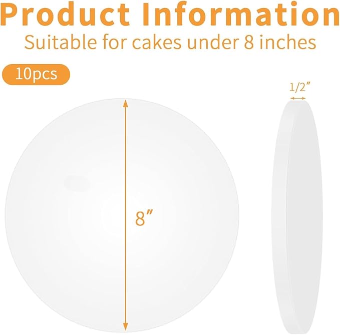 5Pcs Cake Drums 8 Inch,Cake Boards 8 Inch Round, 1/2" Thick Cardboard, Sturdy Circle, Base para Pastel Cardboard Base White Cake Boards for Wedding (8inch/5pcs)