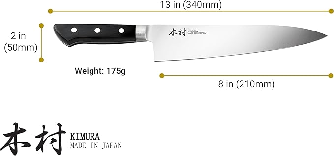 Kimura Chef Knife, [Made in Japan], 8 inch Professional Kitchen Knife, Ultra Sharp High Carbon Molybdenum Stainless Steel Gyuto Knife, Chefs Knife with Ergonomic Handle - Japanese Chef's Knife
