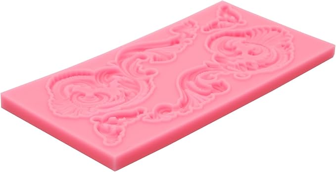 Baroque Scroll Silicone Fondant Mold, Vintage Decorative Pattern for Cake Decorating, Pink
