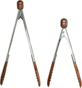 Lee's Clover Wooden Tongs for Cooking with Walnut Wood Tips & Stainless Steel Handle – Food & Kitchen Tongs for Serving, Salad, BBQ, Buffet, Grill (Small + Large)