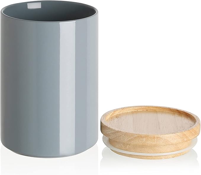 Sweejar Kitchen Canisters Ceramic Food Storage Jar, Stackable Containers with Airtight Seal Wooden Lid for Serving Coffee Bean, Flour, Tea, Cookies and More - 58 Fl Oz(Gray)