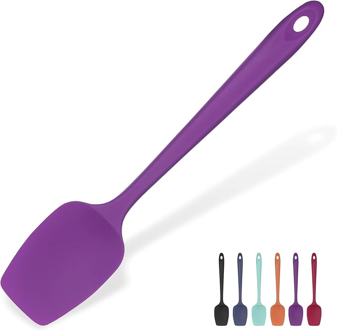 Heat Resistant Silicone Spoon Spatula: U-Taste 600ºF High Heat Flexible 11.38in Silicon Mixing Stirring Cooking Scraping Baking Bowl Scraper Seamless Spreader for Nonstick Cookware (Purple)