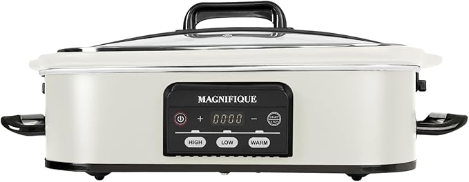 Magnifique 4 Quart Casserole Digital Slow Cooker, Premium Ceramic Bakeware for Oven, Dishwasher Safe Baking Dish, White