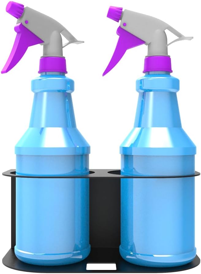 JINGCHENGMEI 2Pcs of 2 Spray Bottles Holder, Steel Wall Mount Storage Organizer for All-Purpose at Garage and Home (SBH-2B2Pcs)