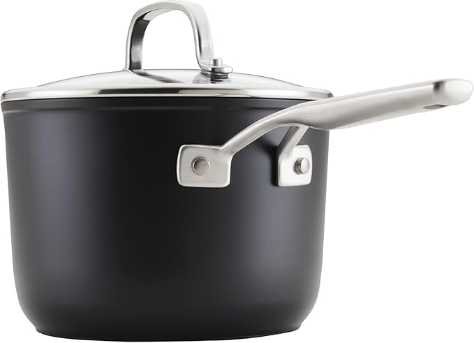 KitchenAid Hard Anodized Induction Nonstick Sauce Pan/Saucepan with Lid, 3 Quart - Matte Black