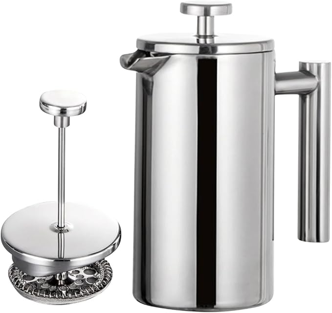 French Press Coffee Maker,Stainless Steel Double Wall Insulated Coffee Press 34 oz,4-8 Cups, Portable Hot Cold Brew Teapot Cafetera for Coffee Bar Accessories Kitchen Camping (silver,34oz)