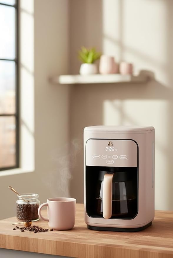 Beautiful 14-Cup Programmable Coffee Maker, Touch-Activated Display, Auto Brew with 3 Flavor Options (Porcini Taupe)