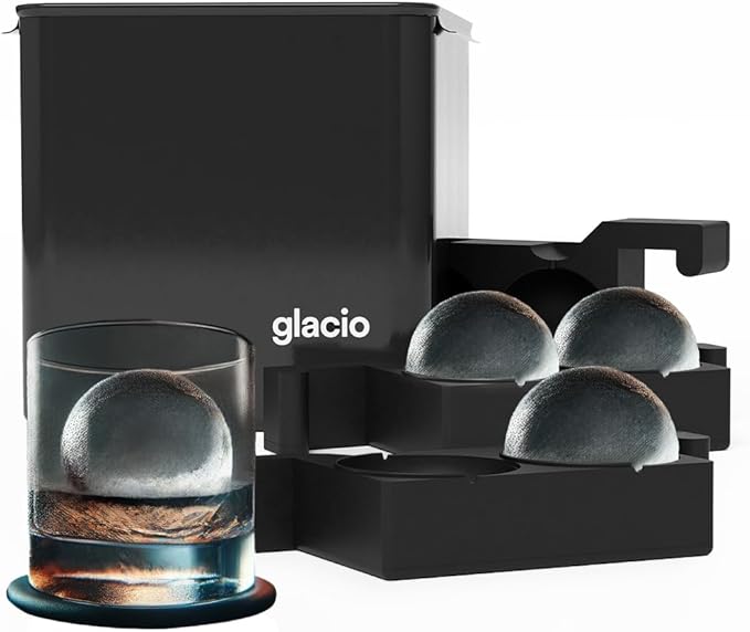 glacio Clear Ice Maker Set – Crystal Clear Ice Ball & Cube Molds for Whiskey and Cocktails | Dilution-Free Directional Freezing Design | Easy Removal