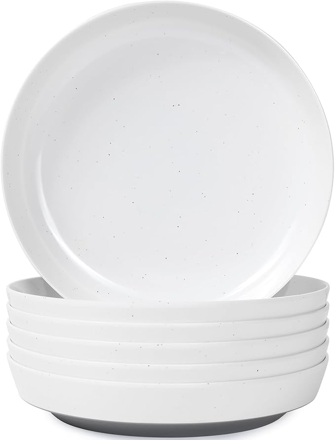 Webbylee 8.25" Melamine Pasta Bowls Set of 6-28oz Melamine Large Salad Bows，Durable Serving Bowls for Cereal, Fruit, Soup，Deep Enough for Kitchen and Dining White/Grey