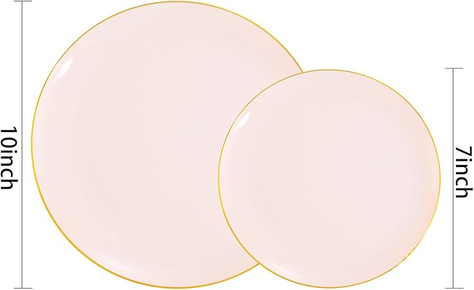 PULOTE 200Pieces Pink Plastic Plates - Premium Hard Pink and Gold Disposable - Include 100PCS 10 inch Dinner & 100PCS 7 inch Dessert Plates, Ideal for Wedding & Party