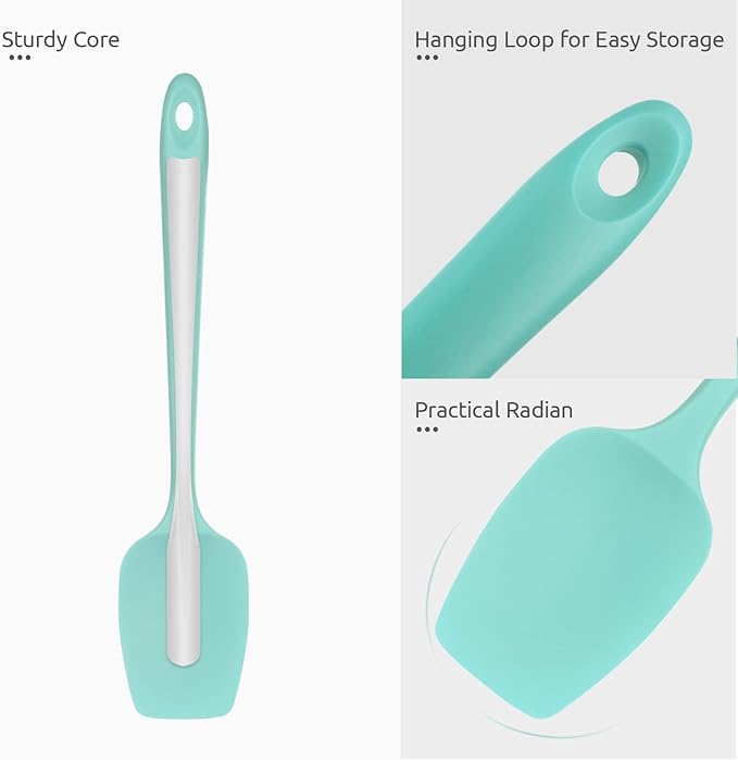 Heat Resistant Silicone Spoon Spatula: U-Taste 600ºF High Heat Flexible 11.38in Silicon Mixing Stirring Cooking Scraping Baking Bowl Scraper Seamless Spreader for Kitchen Nonstick Cookware (Aqua Sky)