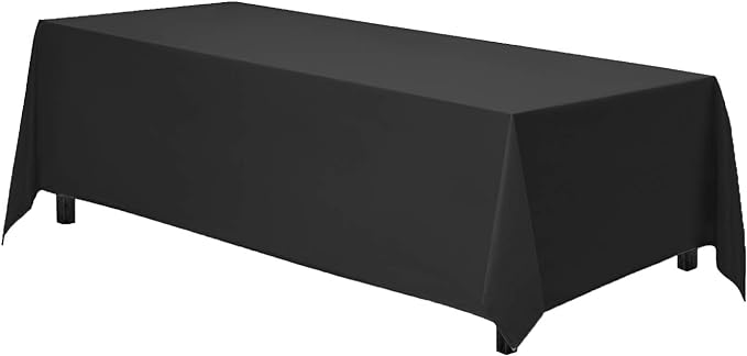 Gee Di Moda Rectangle Tablecloth - 90 x 156 Inch Black Table Cloth for 8 Foot Table with Floor-Length Drop - Heavy Duty Washable Fabric - 8 Ft Buffet Table, Holiday Party, Wedding & Baby Shower