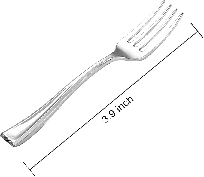WDF 300 Pieces Silver Plastic Mini Forks 4 Inches Silver Plastic Forks Heavy Duty Plastic Tasting Forks Perfect for Christmas Small Appetizers and Desserts
