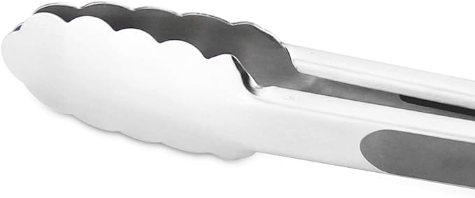 304 Stainless Steel Kitchen Cooking Tongs, 9" and 12" Set of 2 Sturdy Grilling Barbeque Brushed Locking Food Tongs with Ergonomic Grip, Grey