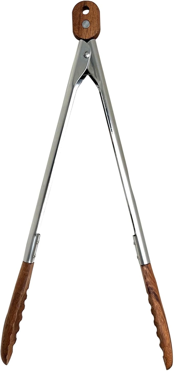 Lee's Clover Wooden Tongs for Cooking with Walnut Wood Tips & Stainless Steel Handle – Food & Kitchen Tongs for Serving, Salad, BBQ, Buffet, Grill (Large)