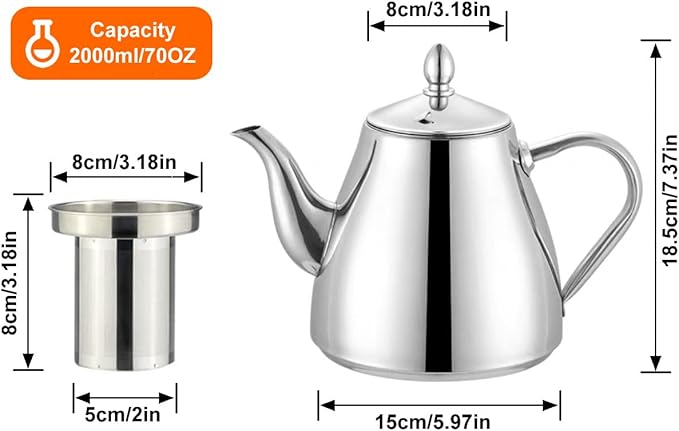 SANQIAHOME Stainless Steel Teapot with Infuser 2000ml