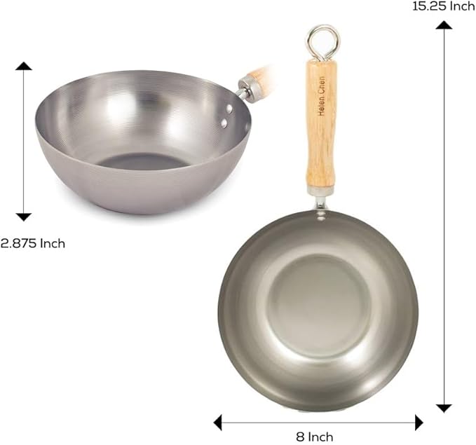 Helen's Asian Kitchen Wok, Carbon Steel, 8-Inch, for Single-Serve or Smaller Portions