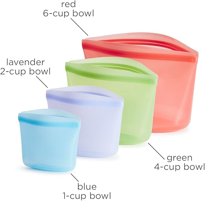 Stasher Premium Silicone Reusable Food Storage Bags, 4-Pack, Multi, Multi-Use Food Storage Bags, Lunch Bag, Travel Containers, BPA Free, Leak-free, Dishwasher-Safe, Eco-friendly