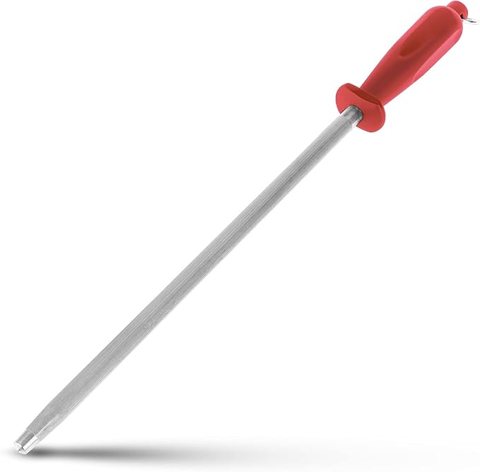 10 Inch Sharpening Steel, Professional Carbon Steel Knife Sharpener, Fresh Red