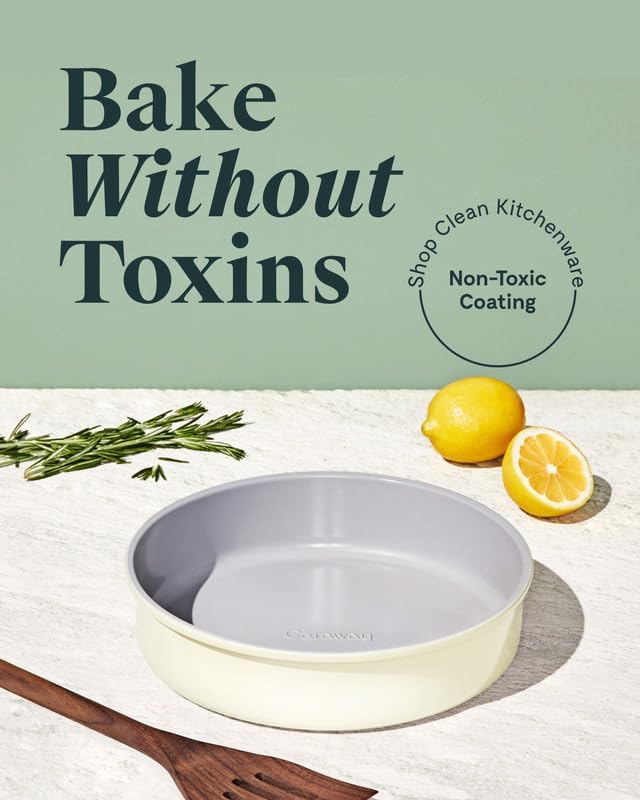 Caraway 9” Circle Pan - Non-Stick Ceramic Coating - Free From Forever Chemicals - Perfect for Birthday Cakes, Tartes, & More - Cream