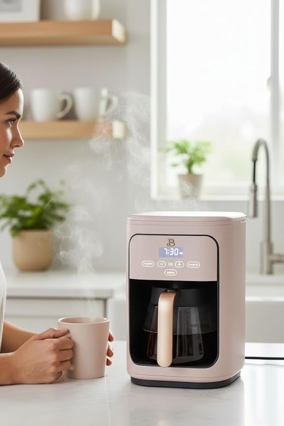 Beautiful 14-Cup Programmable Coffee Maker, Touch-Activated Display, Auto Brew with 3 Flavor Options (Porcini Taupe)