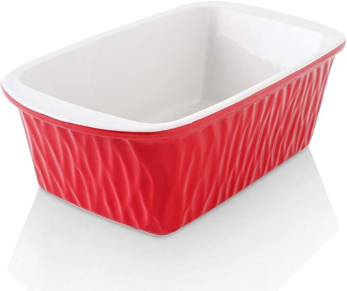 Ceramic Loaf Pan for Baking Bread, 9 x 5 inch Bread Pan, Rectangular Bread Loaf Pan, Ceramic Bakeware for Cooking, Home Kitchen, Bread Baking Pan Texture Series (Red)