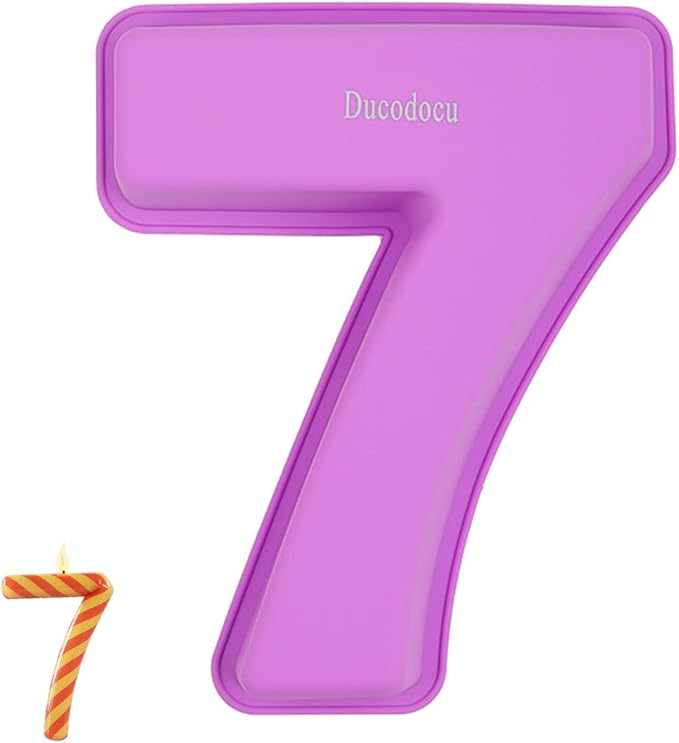 Ducodocu Large Silicone Number Cake Mould 3D Novelty Cake Pan DIY Baking Mold for Birthday Anniversary Number of 7