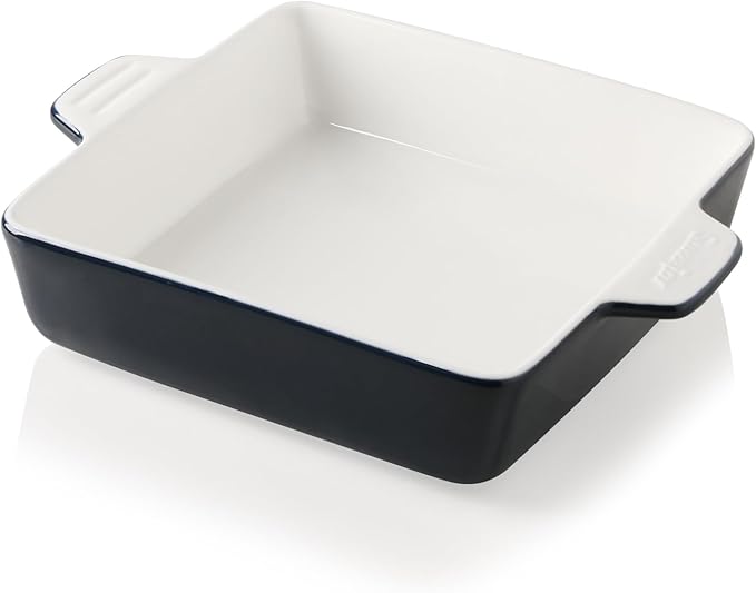 Sweejar Ceramic Baking Dish, 9 x 9 Cake Baking Pan for Brownie, Porcelain Square Bakeware with Double Handle for Casserole, Lasagna, Family Dinner (Navy)