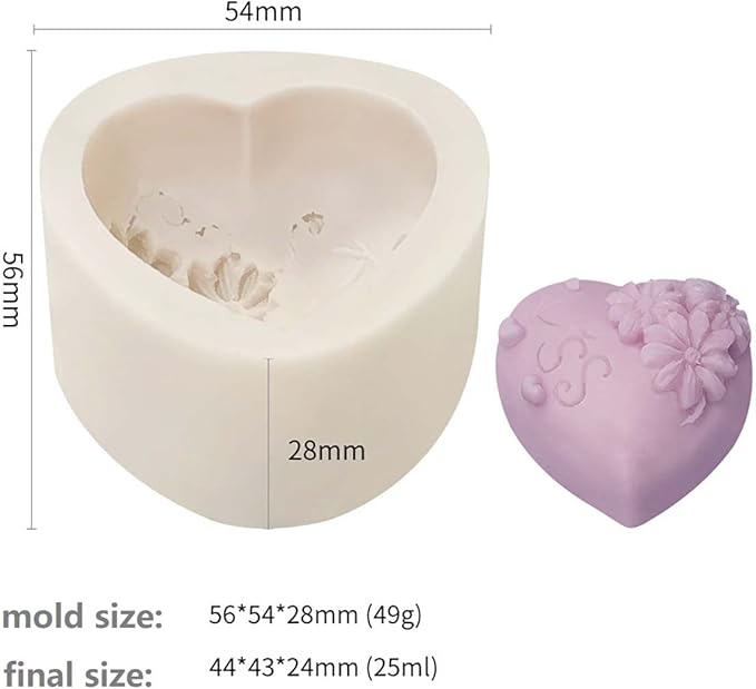 4 Pack Heart Resin Rose Flower Silicone Mold for Candle, Cake, Soap, Candy - Round Shape