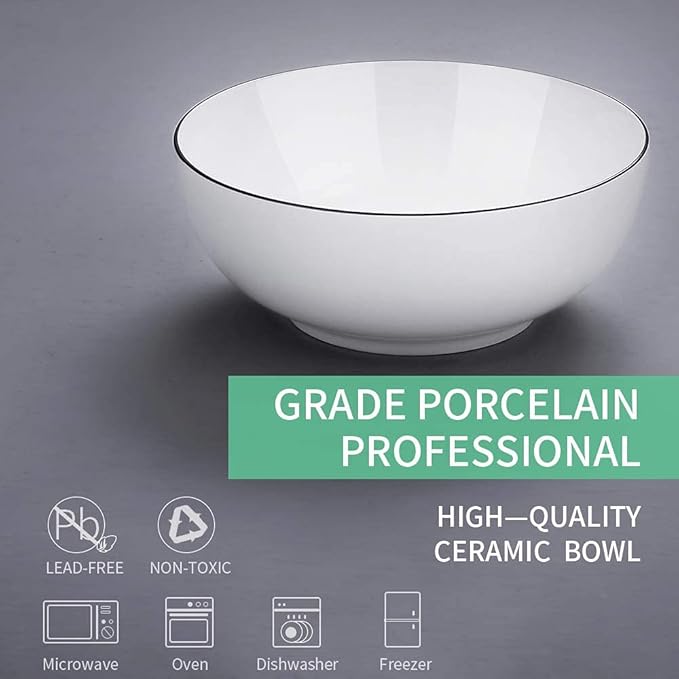 NJCHARMS Large Serving Bowls, 8'' Big Soup Bowl 60OZ Set of 3, White Ceramic Bowl for Kitchen, Pho Bowl for Pasta, Ramen, Soup, Fruit Vegetable, Microwave & Dishwasher Safe