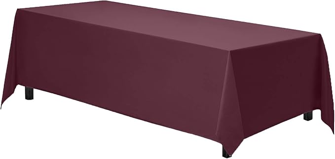 Gee Di Moda Rectangle Tablecloth - 90 x 132 Inch Burgundy Table Cloth for 6 Foot Table with Floor-Length Drop - Heavy Duty Washable Fabric - 6 Ft Buffet Table, Holiday Party, Wedding & Baby Shower