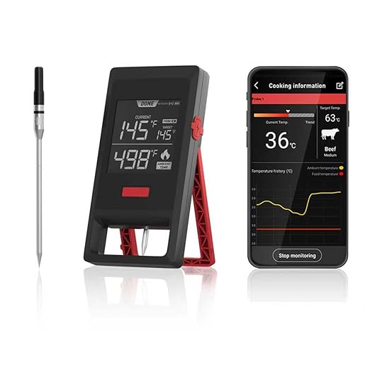 Smart Wireless Meat Thermometer – Bluetooth Digital BBQ Thermometer with Wireless Probe, USB-C Rechargeable, IP65 Waterproof – Long Range Smoker Grill Thermometer for Cooking & Roasting