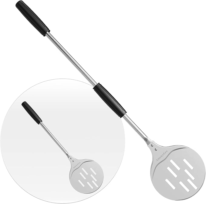 Pizza Peel - Perforated Turner, Adjustable Long Handle, Harden Anodizing, Oven Accessories