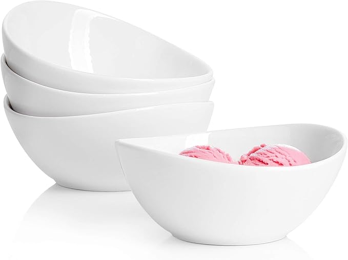 Sweese Porcelain Bowls Set 5 Inch, 10 oz - Set of 4 White Bowls for Dessert, Ice Cream, Soup, Rice & Fruits | Microwave, Dishwasher & Oven Safe