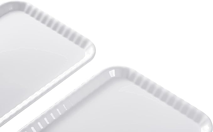 Blue Boat 15" x 11" Rectangular Serving Trays Set of 2 White, Melamine Serving Platter, Light Weight Easy to Clean Sturdy Stackable BPA-Free Dishwasher Safe