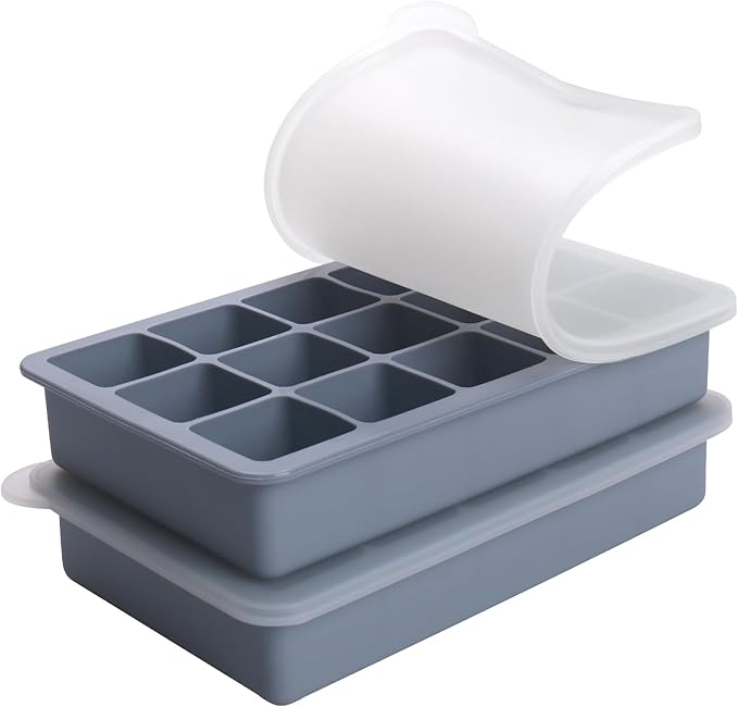 2 Tbsp Silicone Freezer Molds - Perfect for Storing Garlic, Herbs, Ginger, Pesto, Tomato Paste, Lemon Juice, Purees and More - Silicone Food Freezer Tray(Blue 2 Pack)