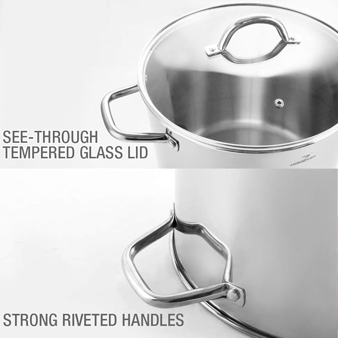 HOMICHEF Stock Pot 8 Quart with Lid Nickel Free Stainless Steel - Mirror Polished Stockpot 8 QT with Lid - HEALTHY COOKWARE Stockpots 8 Quart - Soup Pot for Induction Cooktop