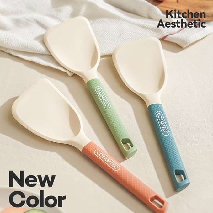 Silicone Small Spatula for Cooking Flexible Beveled Turner with Solid Inner Core and Heat Resistant Nylon Handle Ideal Spatula for Non-Stick Cookware