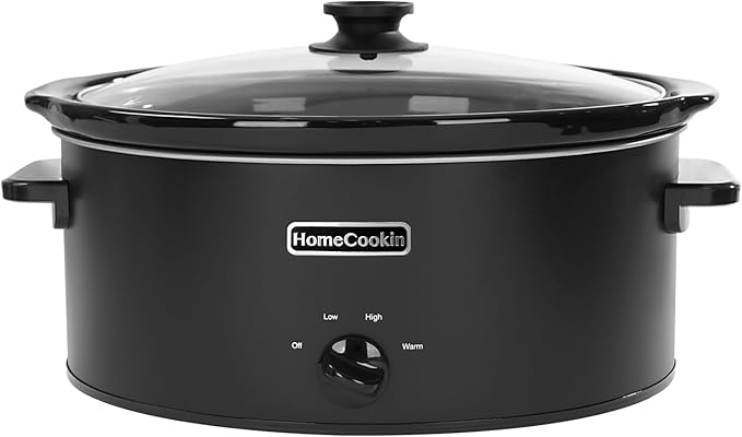 HOMECOOKIN 8 Quart Slow Cooker Oval Manual Pot Food Warmer with 3 Cooking Settings, Black Stainless Steel